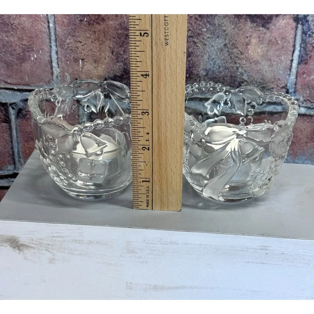 Set‎ of 2 Mikasa Crystal Frosted Clear Christmas Fiesta Votive Candle Holders